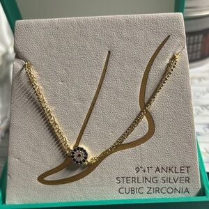 Sterling Silver Gold-Tone Anklet with Blue Cubic Zirconia Evil Eye Charm